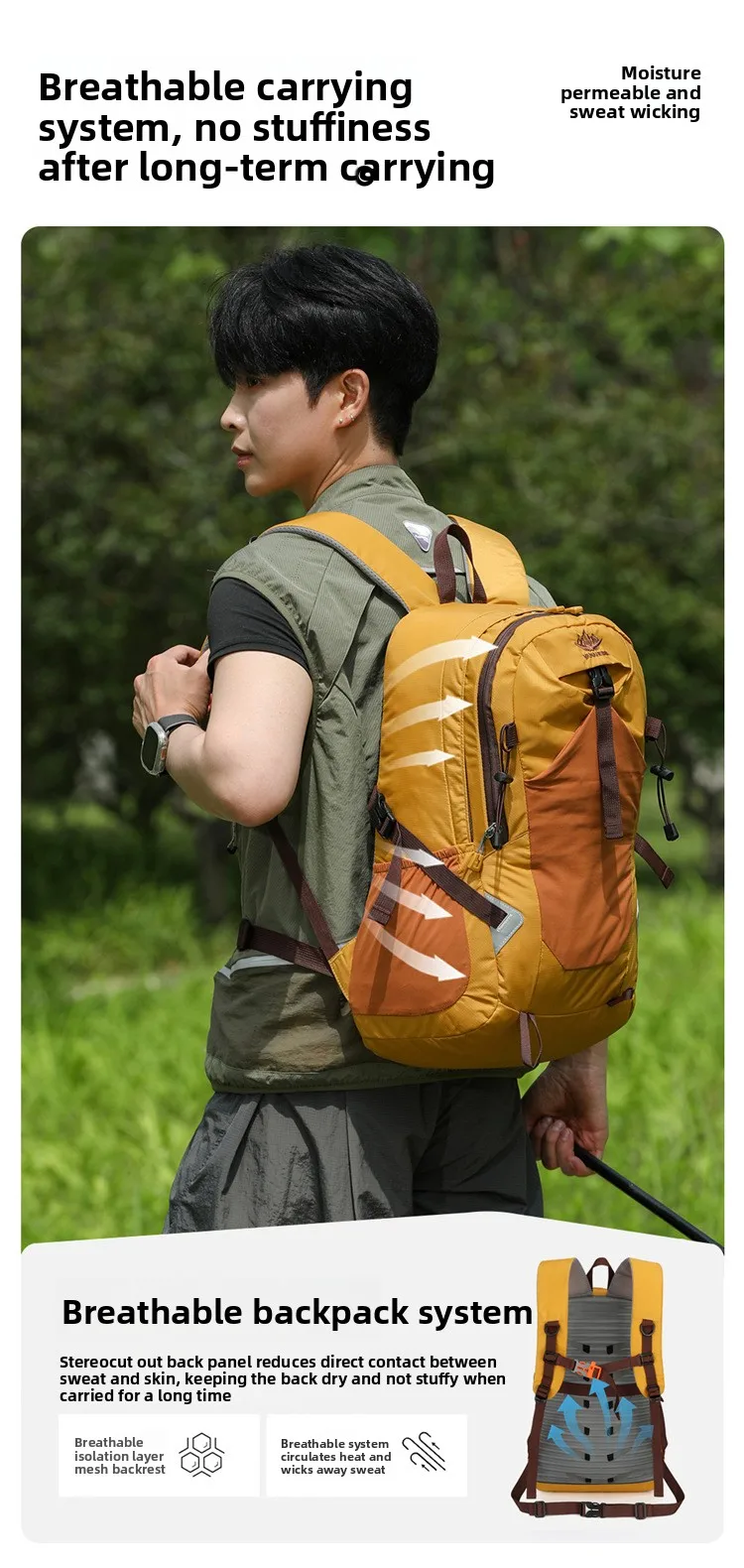 20-35L Outdoor-Wanderrucksack mit großem Fassungsvermögen, Unisex, Camping, Freizeit, Trekking, wasserdichte Sporttasche, City Wildness, Nylon, atmungsaktiv – Detail 9