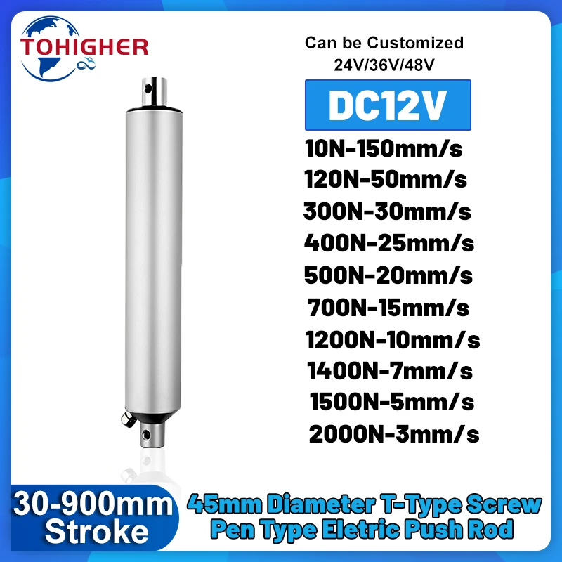 

DC12/24/36/48V Electric Push Rod Simulation Cylinder 10-2000N 30/50/300/700/1000mm Stroke Linear Actuator IP65 Motorisation Door