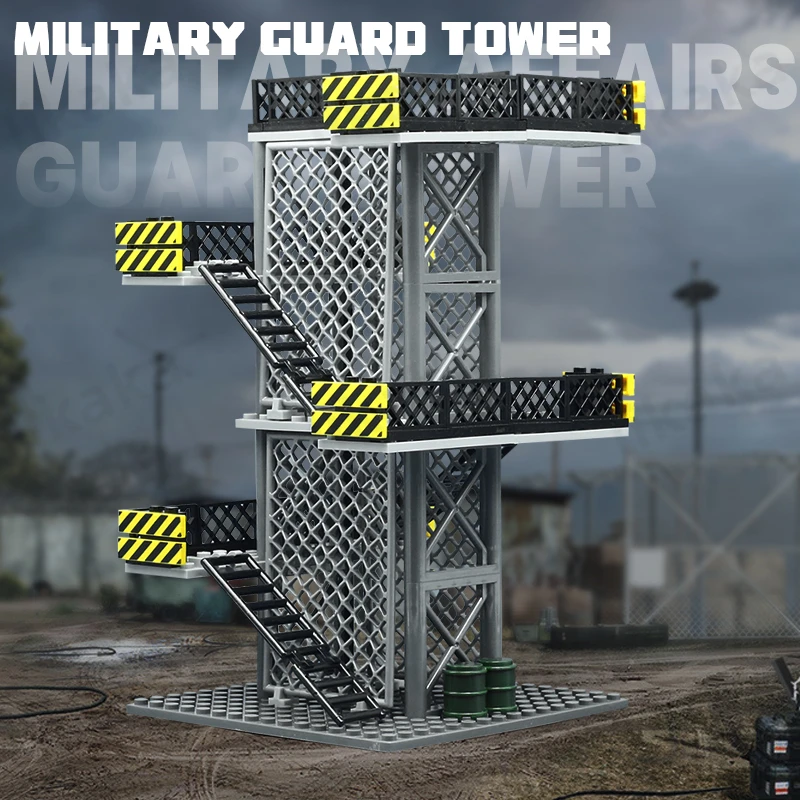 MOC Military Guard Tower Building Blocks Toy DIY Construction Blocks Toys for Boys Kids Gifts Compatible with Big Brands Bricks