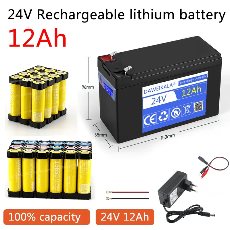 24v battery 18650 pack real capacity 12Ah Rechargeable Battery Built-in BMS for camping equipment Solar System