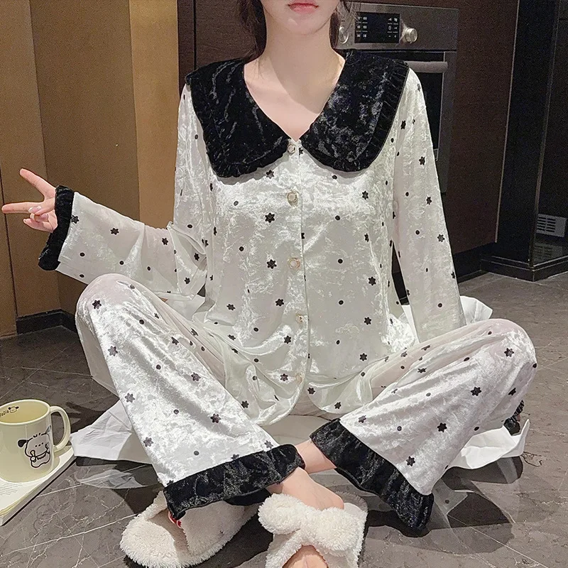 2025 جديد طالب دمية الرقبة منامة المرأة الحلو لطيف نمط غير رسمي طويلة الأكمام ملابس المنزل مجموعة موضة الراحة ملابس أنيقة