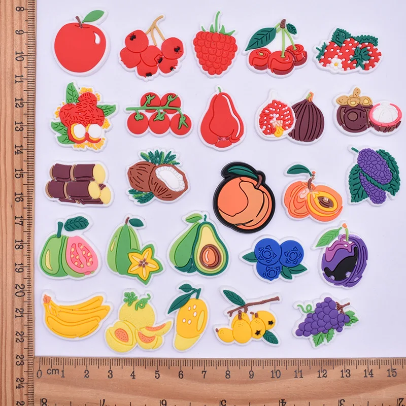 PVC fruit characters avocado apple pear apricot banana pineapple mango plum watermelon peace grape shoe buckle charms accessorie