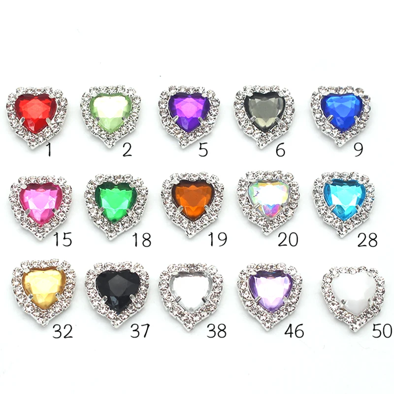 10 pz 13*15mm squisito argento strass piccolo cuore di pesca fai da te cucito a mano abbigliamento da sposa fiocco accessori gioielli