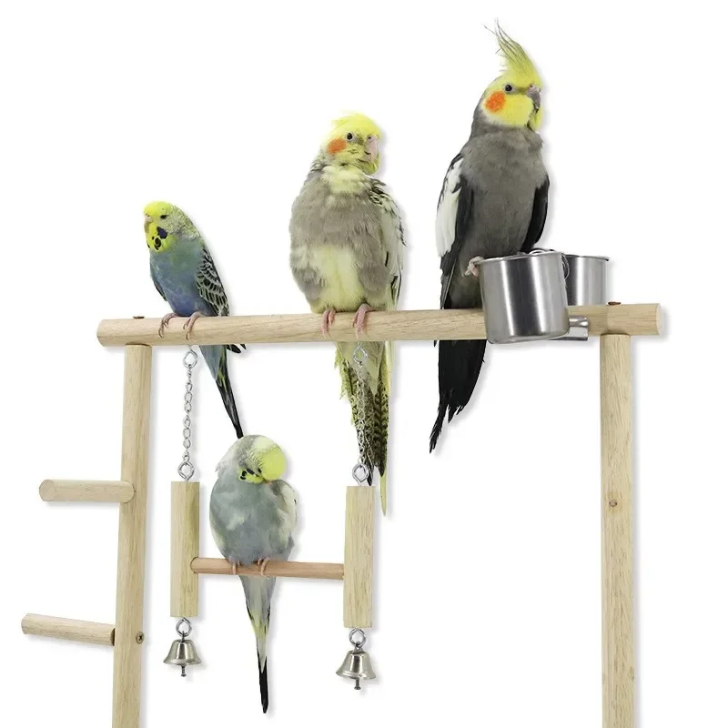 Bird Cage Fun Playing Stand Toy Grinding Chew Toy Ladder Swing Parrots Perch Playstand Activities Center With Feeding Cups