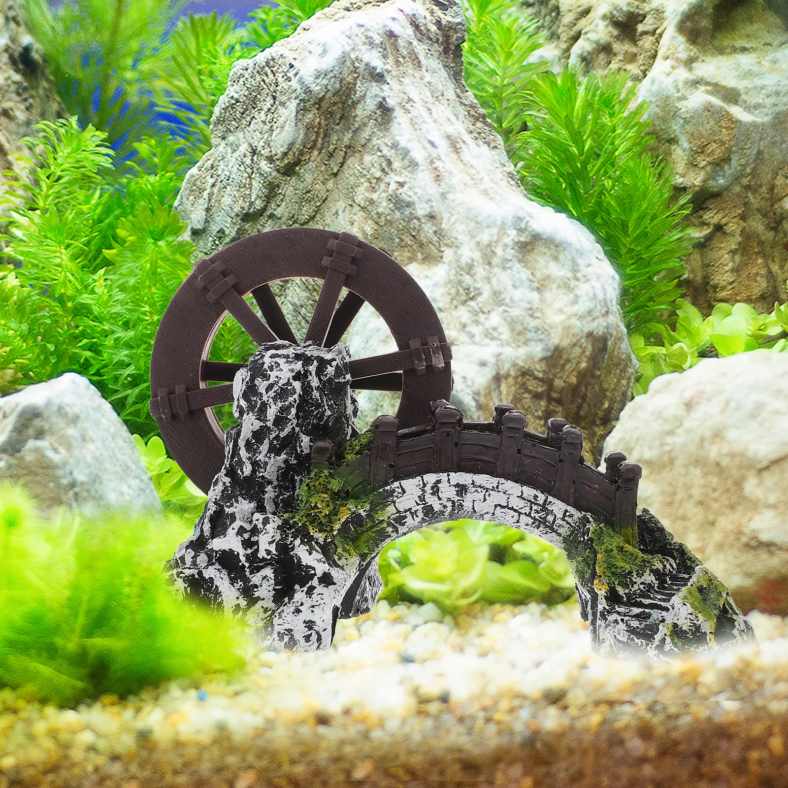 

Waterwheel Oxygenation Rockery Fish Tank Bridge Decor Mini Landscape Aquarium Supplies Fake Bridge Statue Gardening Pet Supplies