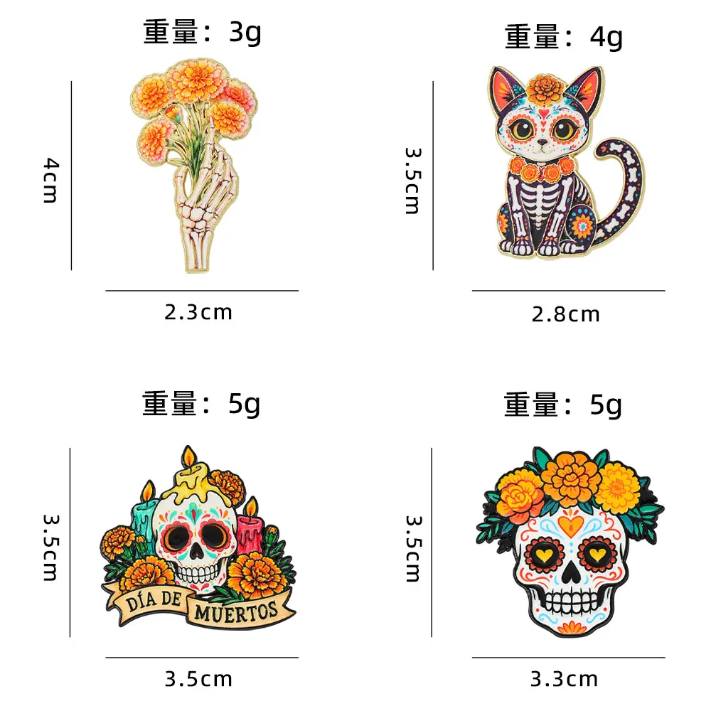 10 Stück Mexiko La Halloween Emaille-Abzeichen, niedliche Tier-Hund-Broschen, Hexen-Mumien, Vampir-Kürbis-Abzeichen, Partygeschenke – Detail 7