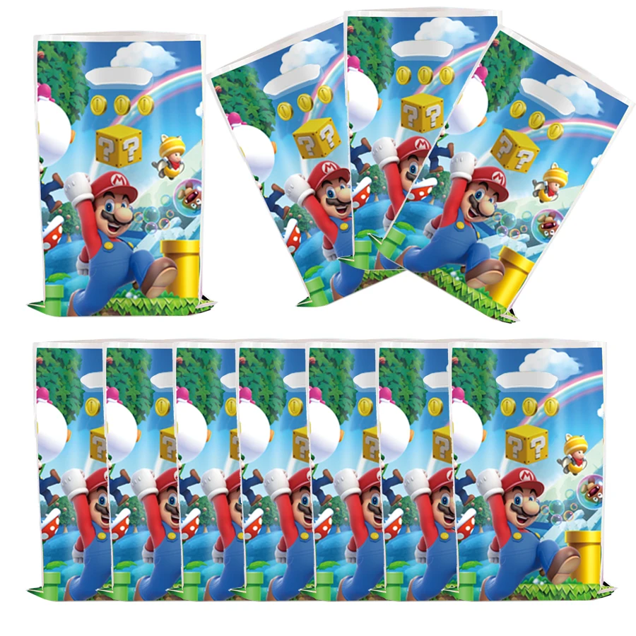 10/20/30 sacs cadeaux en plastique avec poignées, sacs de fête à thème de dessins animés, parfaits pour les cadeaux d'anniversaire, les sacs à collations et les fournitures de fête