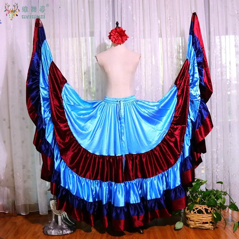 Falda de Flamenco de 720 grados con volantes Tribal para danza del vientre, satén a rayas, 25 yardas, 4 niveles, gran Swing, vestido gitano para mujer, actuación en equipo