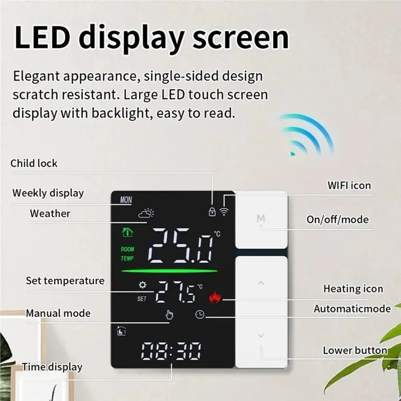 ABFU-Wifi Thermostat Heat Regulator Backlight Wired Battery Floor Heating Furnace Controller Water Pump Lock Child Boiler