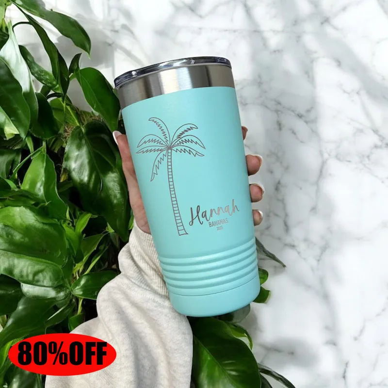 

Personalized Vacation Tumbler 2025 Custom Family Travel Mug With Names Summer Beach Trip Gift Tropical Palm Tree Design