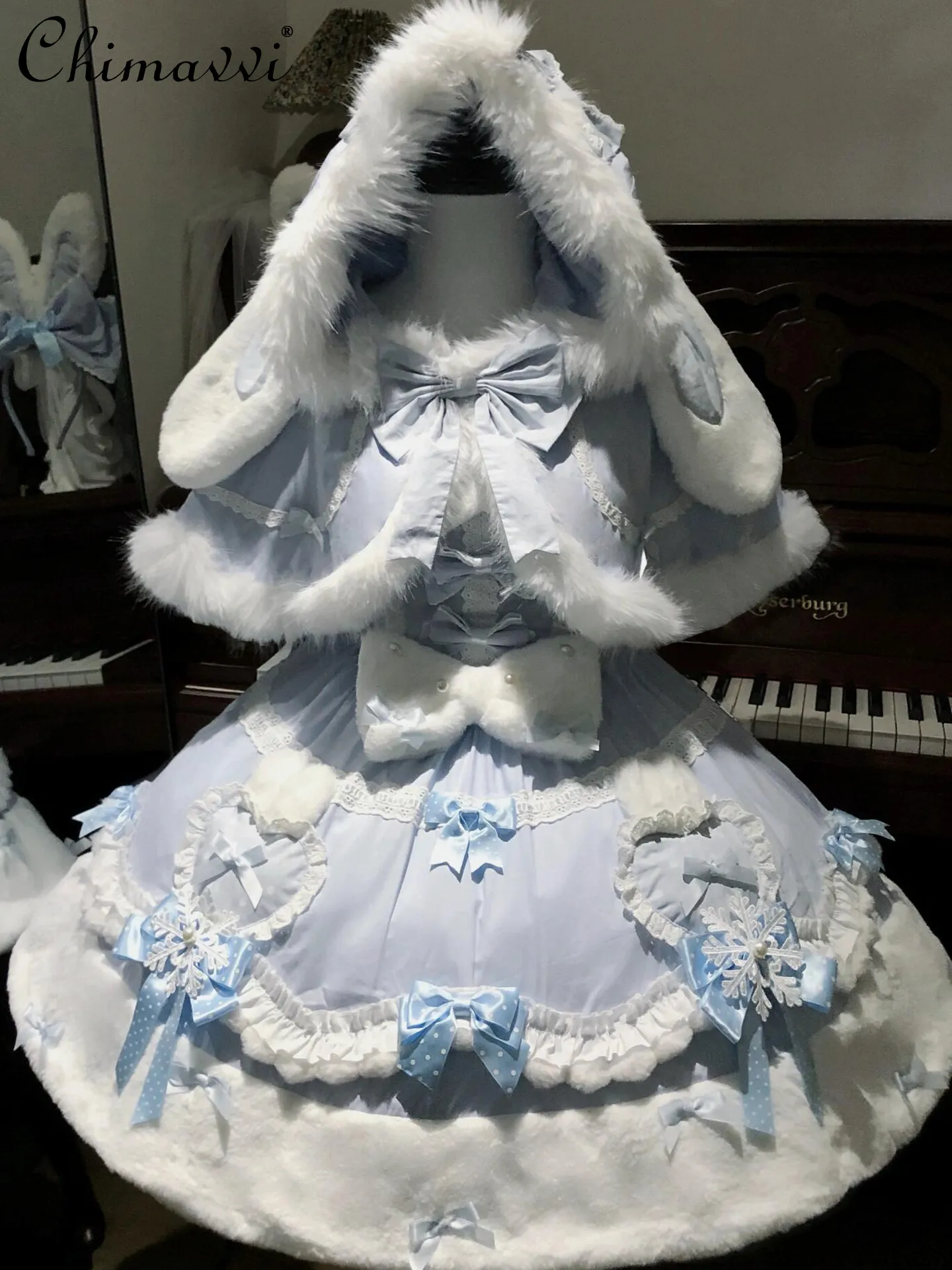 

Зимний новый комплект в японском стиле: тяжелое платье Лолита, милый плащ с капюшоном для девочек, облегающее платье JSK, элегантный комплект из двух предметов в стиле принцессы