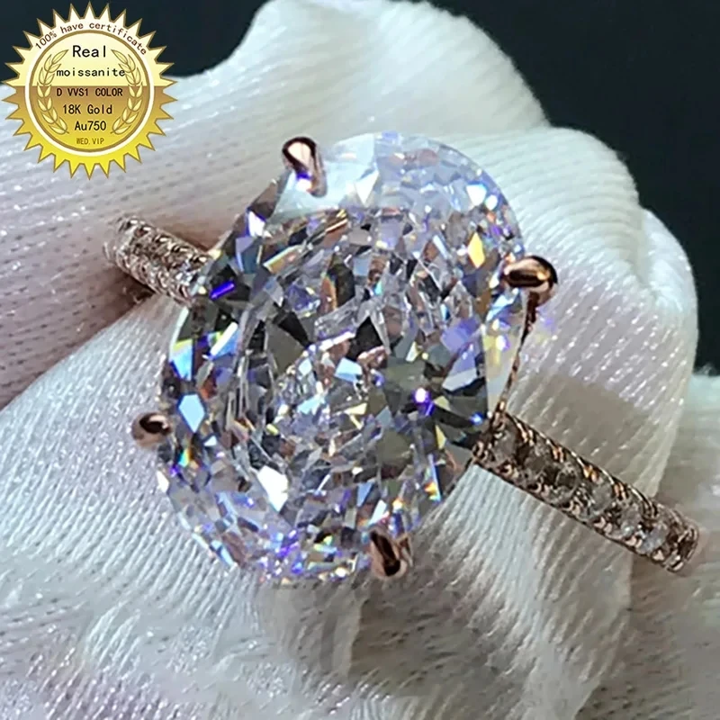 

6 7 8 9 10 Carat 18K Au750 Rose Gold Women Wedding Party Engagement Ring DVVS1 Oval Moissanite Diamond Ring Classic Trendy