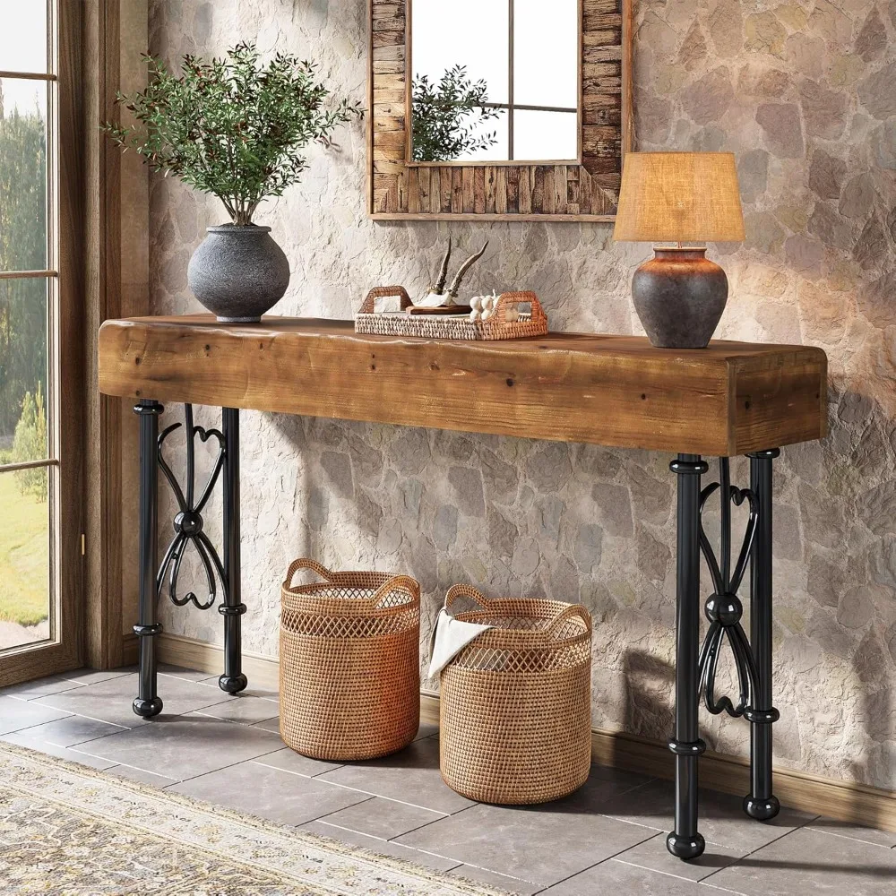 

55 Farmhouse Console Table for Entryway, Industrial Entryway Sofa Table for Hallway, Entry, Foyer, Solid Wood