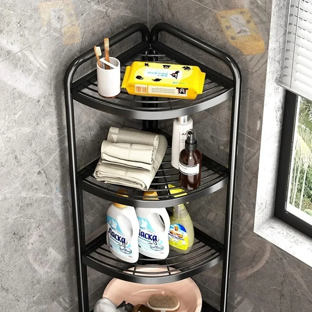 

y Toilet Floor-To-Floor Bathroom Tripod Installation-Free Folding Kitchen Corner Shelf Household Multi-Layer Triangle Storage Ra