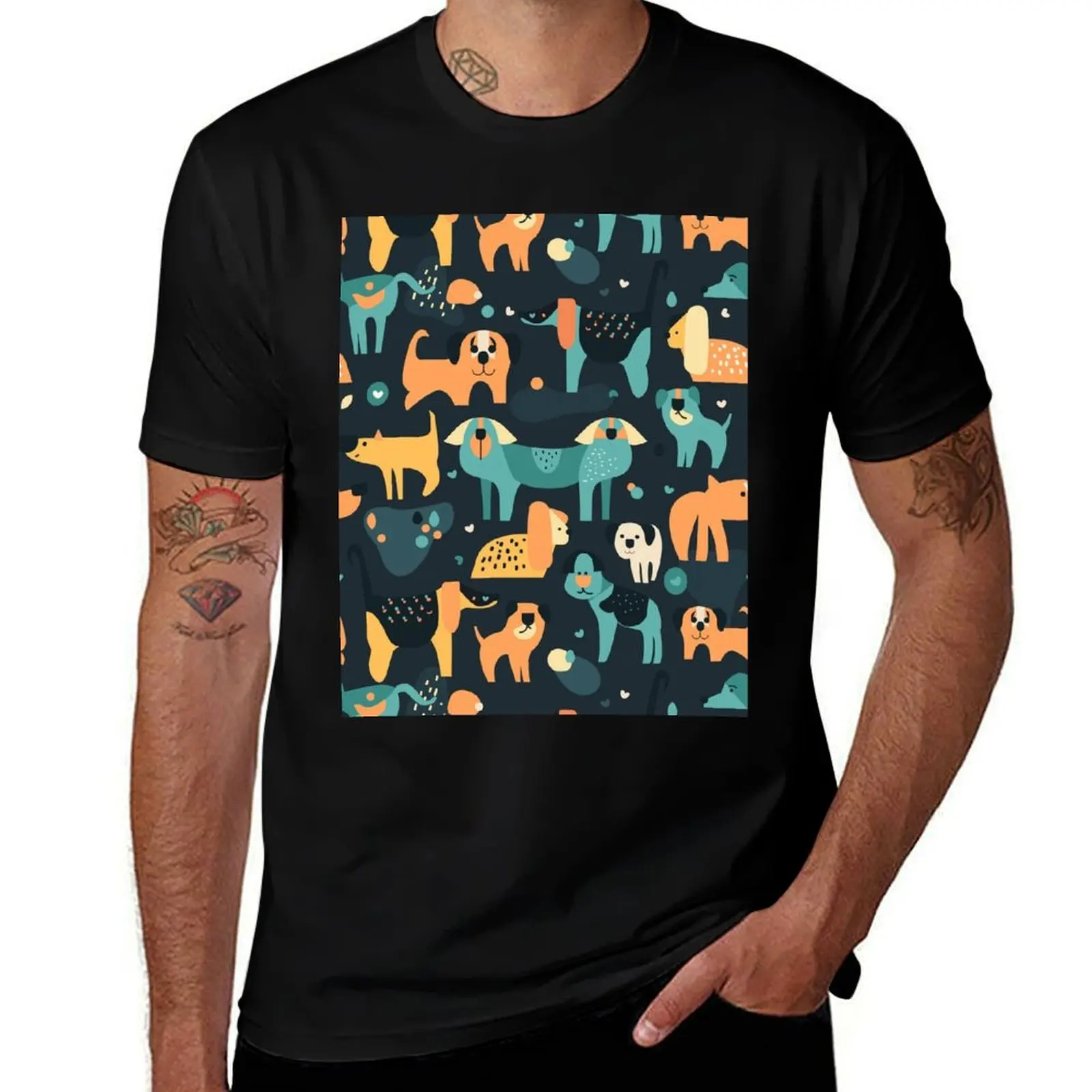 Picaso-esque Geometric Dog Pattern - darker colour option T-Shirt Heavy Duty Casual Work Tee T-Shirt