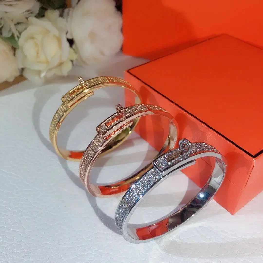 

New 2023 Hot Brand Anniversary Gifts Jewelry For Women Twist Rose Gold Lock Bangle Wedding Engagement Bracelets Pure 925 Sliver