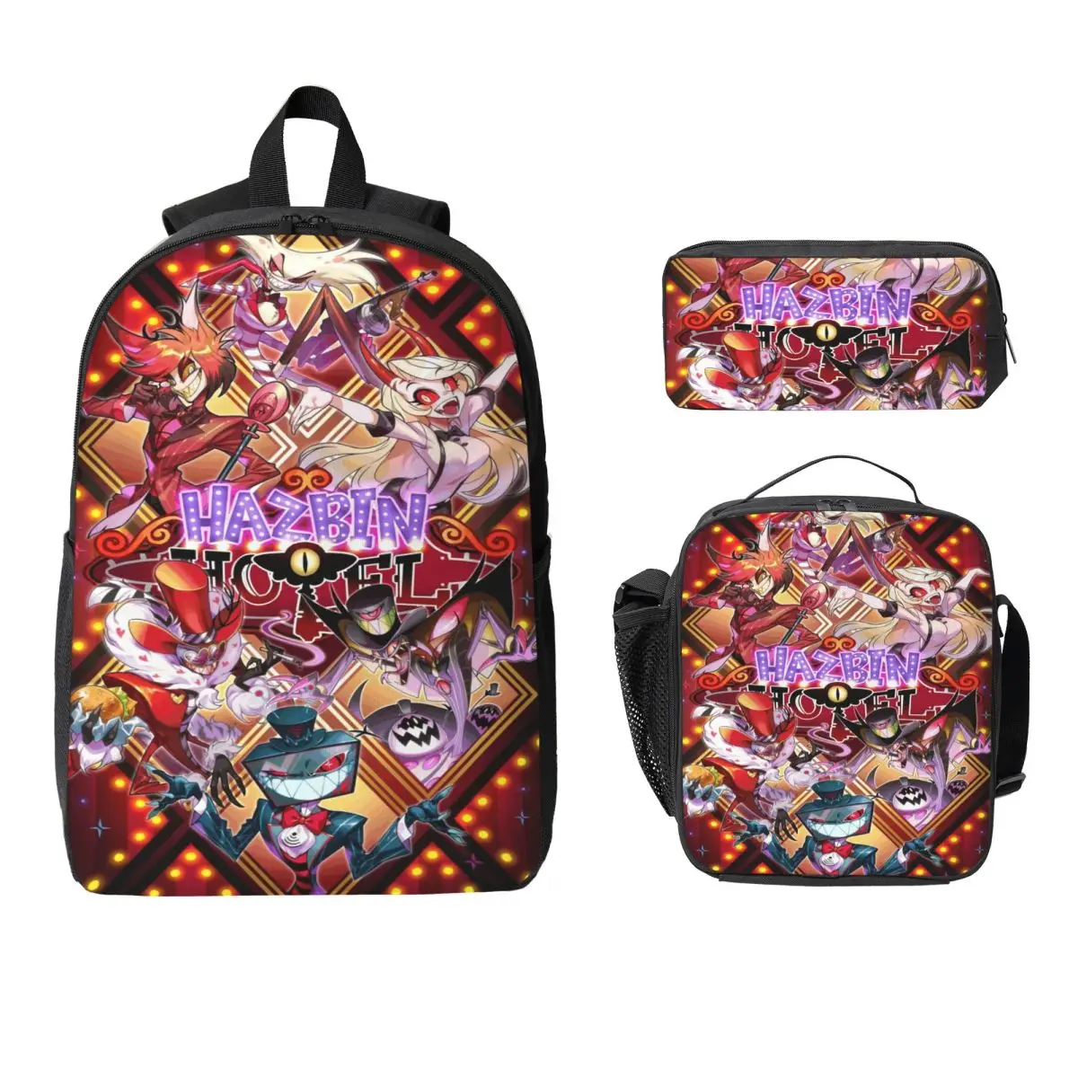 

3 шт., набор рюкзаков Hazbines Hoteles Alastor Vox 2 merch для детей, сумки для ручек, наборы сумок для книг с коробкой для завтрака для школьников, рюкзак