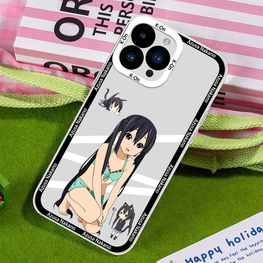 Anime A-Azusa N-Nakano Cute Girl Phone Case for iPhone 12 11 13 14 15 16 Max Pro Plus Transparent Bezel Shell