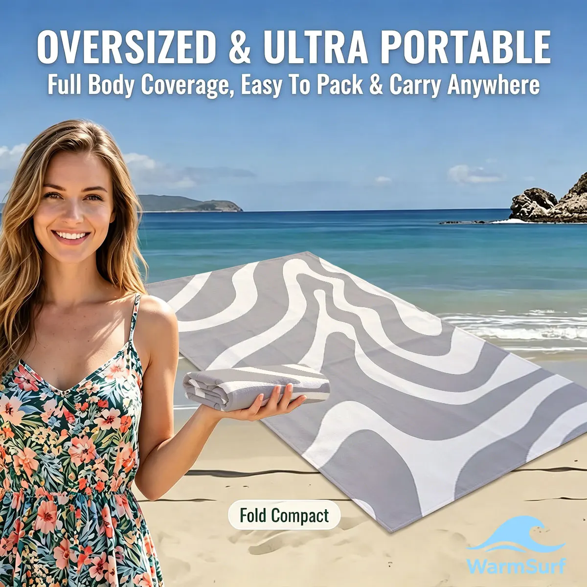 Gray Abstract Wave Beach Towel Sand Free Quick Dry Absorbent Thin Compact Towels for Swimming Pool Camping Beach Accessories