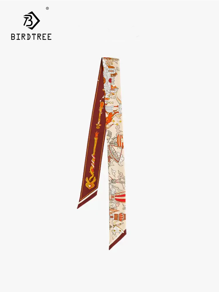 BirdTree, 100%Mulberry Silk Original Design Scarf, Flower Printed, Women French Headband Scarf, Mom's Gift 2024 Summer A45629QC