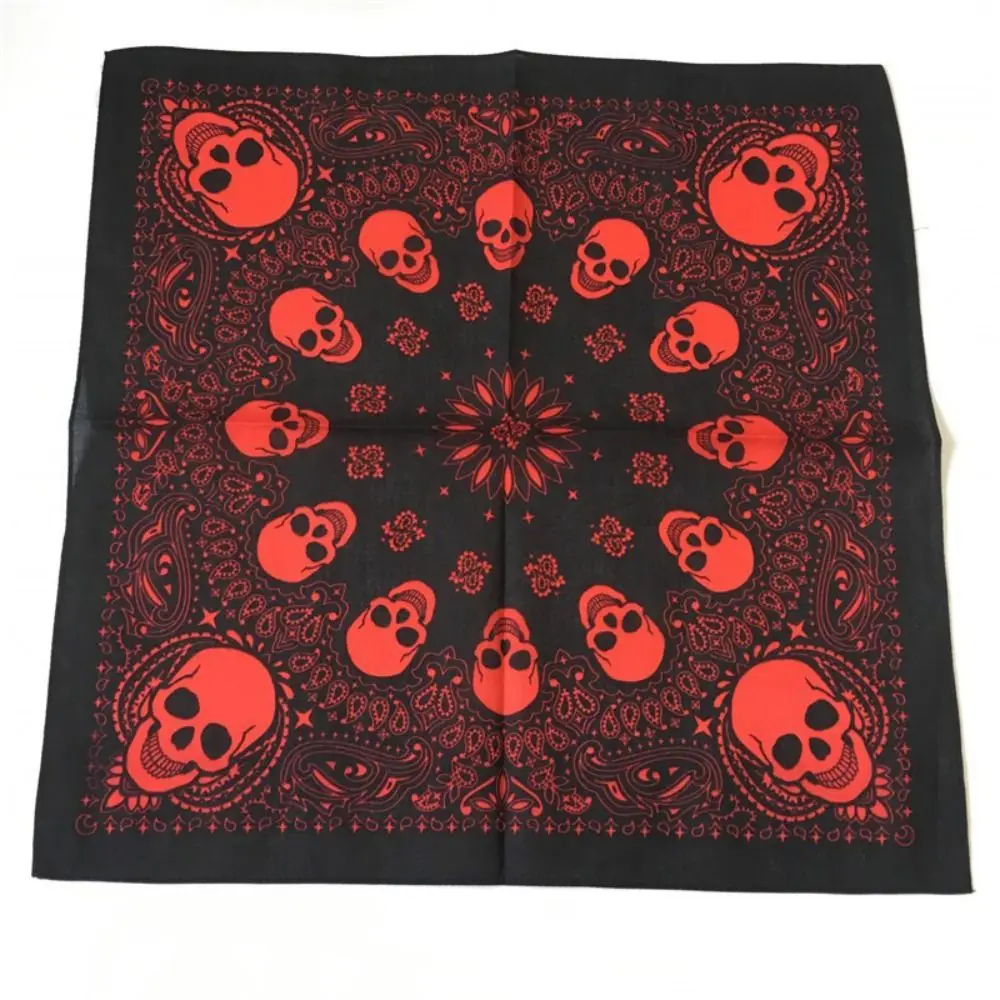 Écharpe Hip Hop à motif tête de mort pour femme, protection solaire, serviette carrée coupe-vent, 100% coton, matériau imprimé, châle