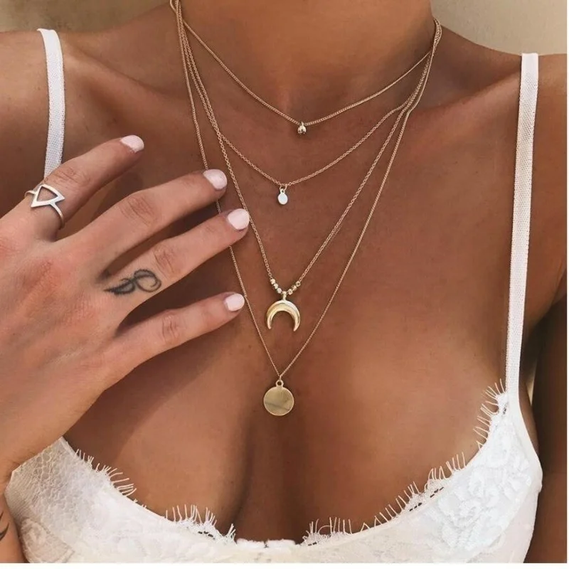 Böhmische Mode Muschel-Halsketten & Anhänger für Vintage Mehrschichtige Choker-Halskette Damen Collier Femme Collares Schmuck – Detail 12
