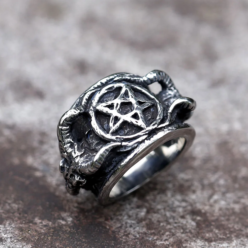 2022 NEW Men's 316L stainless-steel rings Star Pagan Lucky Witch with Satan sheep's  RING for teens Jewelry Gift free shipping