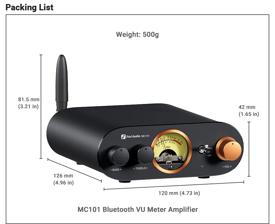 Fosi Audio MC101 Bluetooth-Stereoverstärker Home Audio Mini-Verstärker mit VU-Meter 2-Kanal-HiFi-Empfänger für passive Lautsprecher – Detail 21
