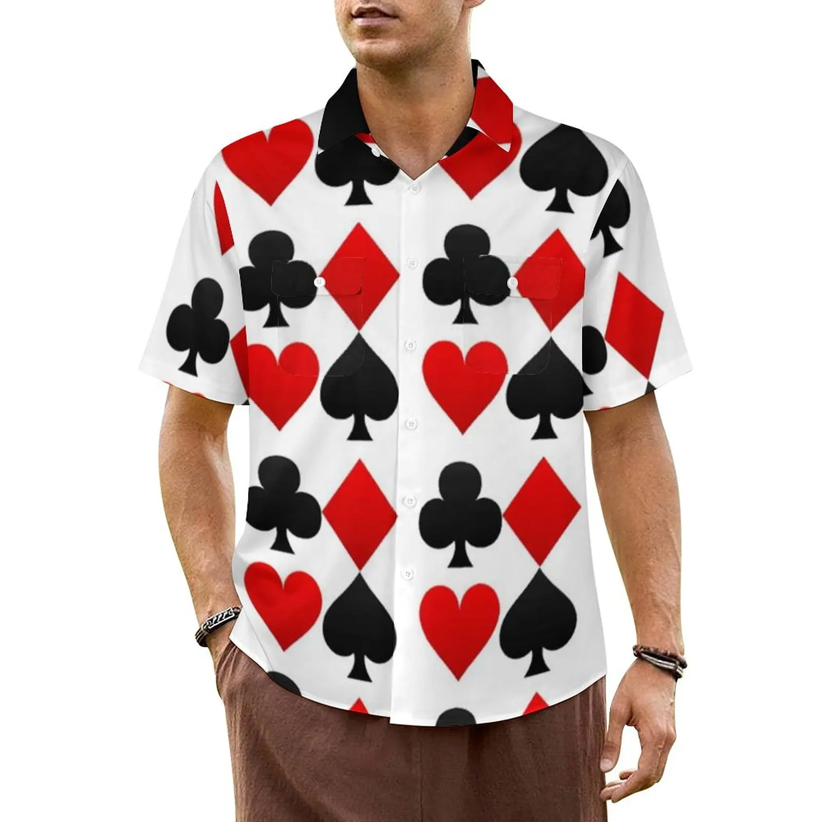 

Playing Poker Card Casual Shirt Hearts Diamonds Clubs Spades Elegant Hawaii Shirts Man Short Sleeve Vacation Harajuku Blouses