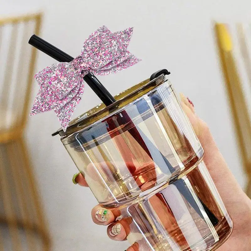 Toppers de palha bonito glitter beber copo de palha decoração reutilizável acessórios para mulheres meninas senhoras crianças adultos para a maioria