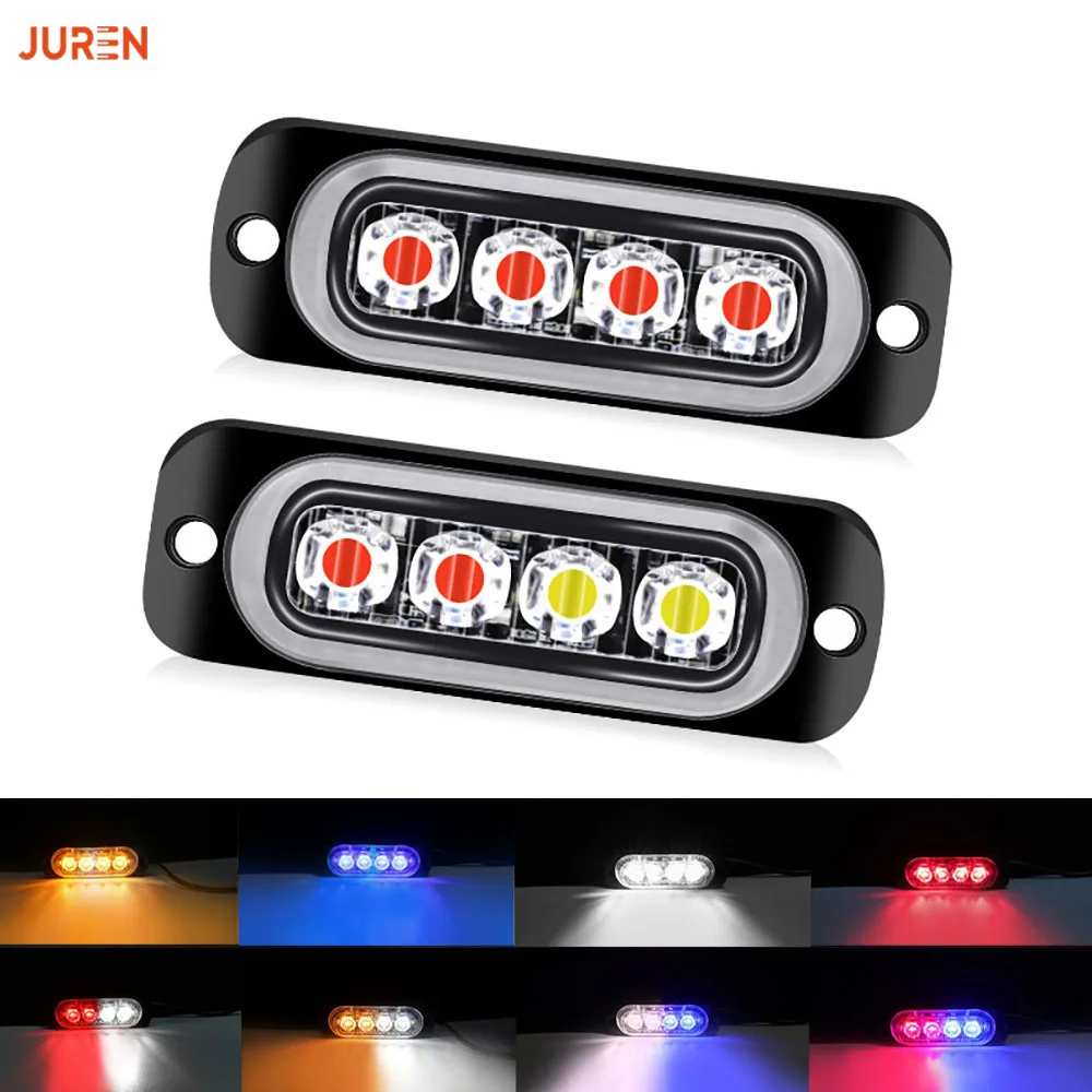 4Led Strobe Side Warning Lights 12V Strobe Grille Flashing Lightbars Cars motorcycle Beacon Lamp Amber Traffic Lights