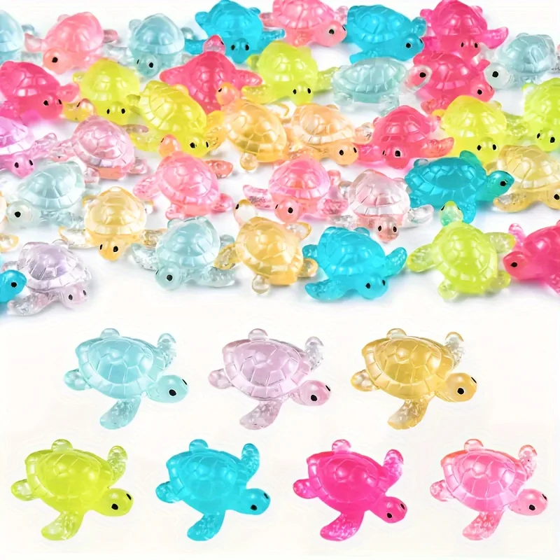 50pcs Glow-in-the-Dark Resin Miniature Turtle Figurines Set - DIY Crafts, Home Decor & Micro Landscape Accents for Room Decor
