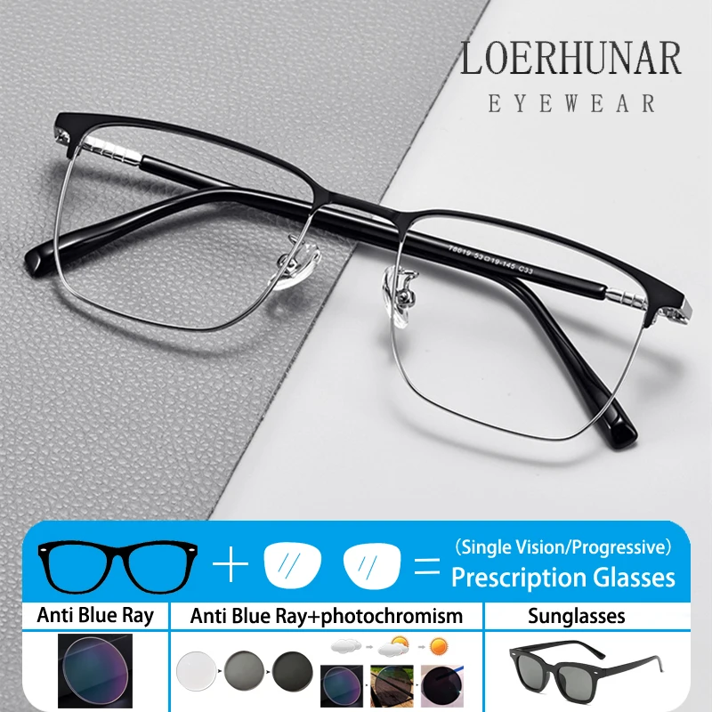 Kacamata Bingkai Persegi Bisnis Mewah Terbaru untuk Pria, Kacamata Optik Resep Khusus Anti Cahaya Biru