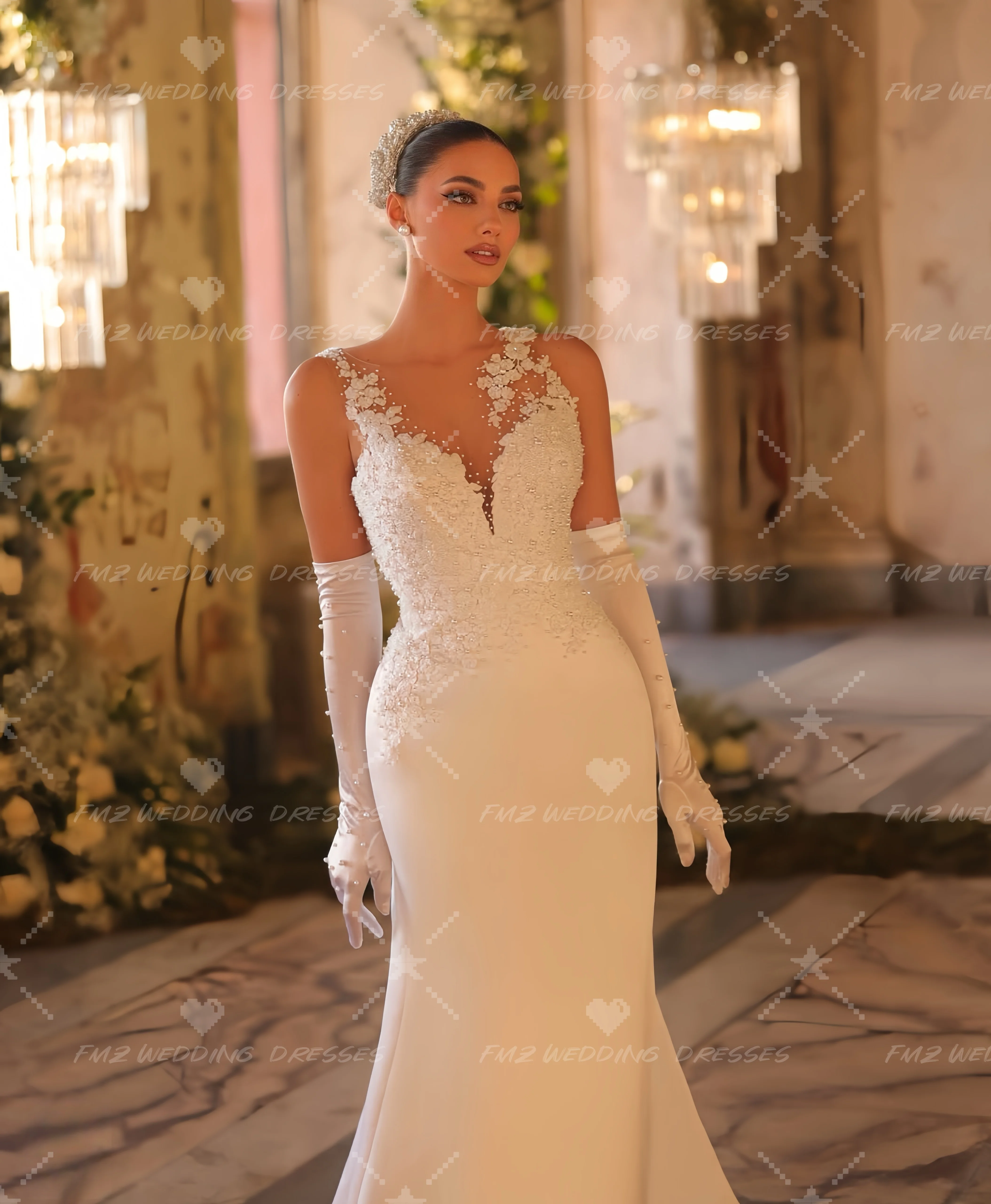 

Customzied Spoon Collar sleeveless applique Mermaid wedding dress vestidos de novia amanda novias amanda novias official