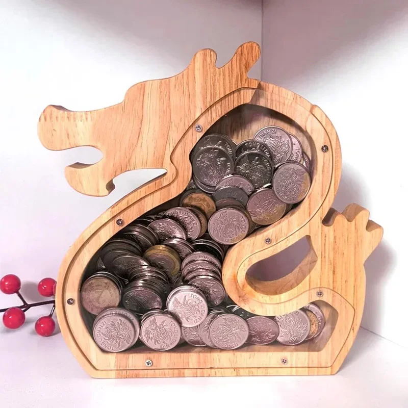 Transparent Secret Money Boxes Saving Safe Kids Cute Euro Coin Organizer Piggy Bank Lucky Family Wooden Tirelire Home Decoration