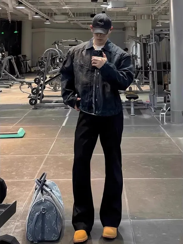 

Cleanfit Men's Bla Fce Lined Fitn Sports Sweatpants Casual Straight Leg Pants American Drapey Flared Trousers