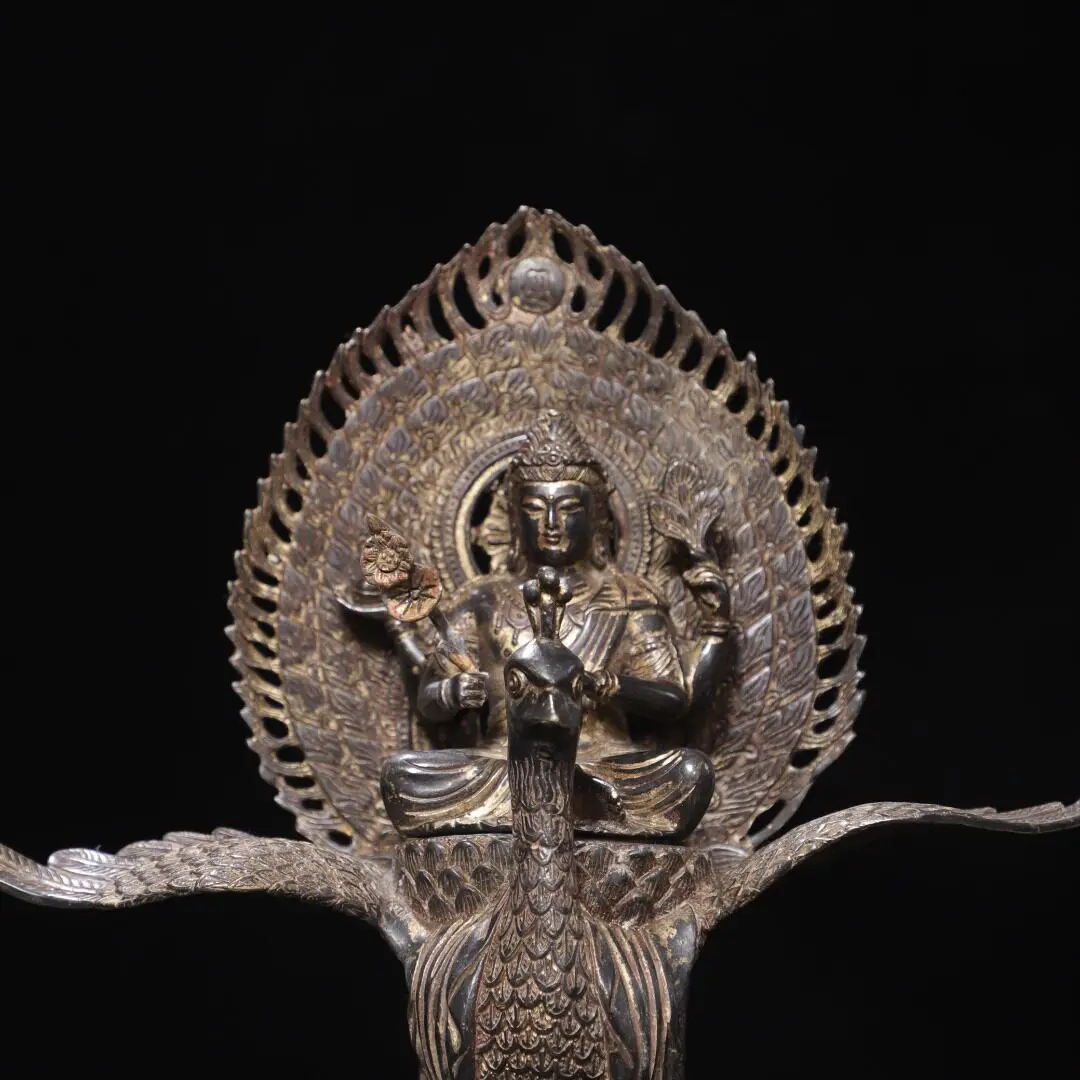 Pure Brass Peacock King Bodhisattva Great Bright Deity Large Size Home Temple Craft Decor