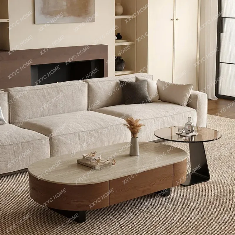 XXModern simple oval cave stone rock slab coffee table style, living room size apartment high sense