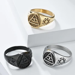 Gothic Punk Eye of Horus Ring Vintage Men's Stainless Steel Ring Hiphop Motorcycle Rock Biker Jewelry