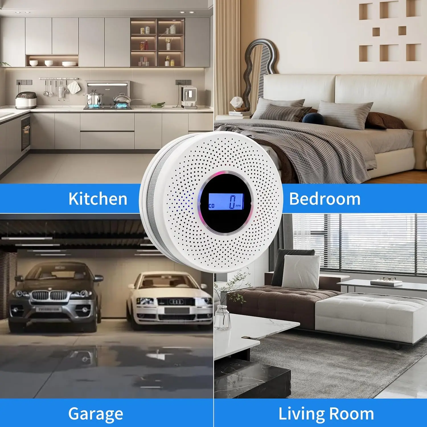 

Smoke Detector & Carbon Monoxide Sensors 2 in 1 LCD Display Battery Operated CO Alarm with LED Light Flashing Sound Warning