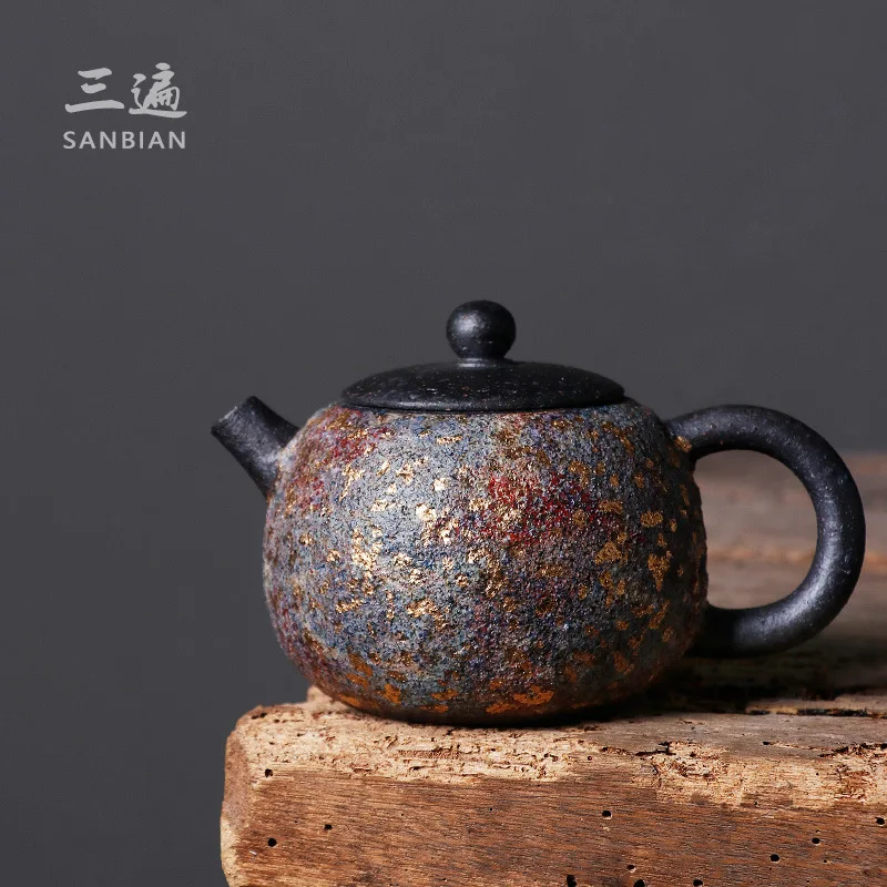 

★★Japanese Rock Mine Teapot Kombucha Famous Enameled Cast Iron Teapot Household Raw Ore Creative Ball Hole Xi Shi Pot