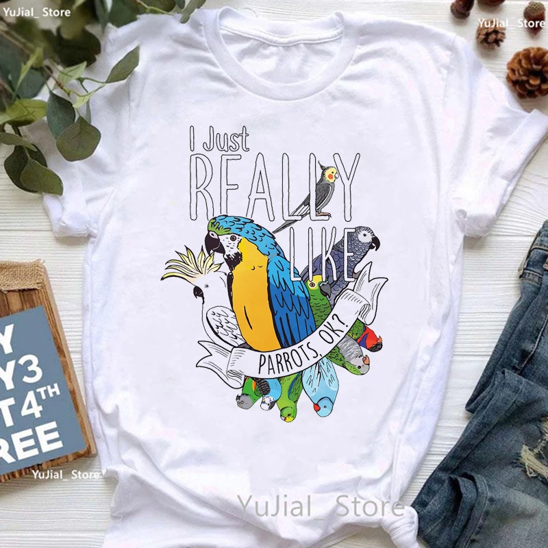 Cool Cockatiel Parrot Art Print T Shirt Girls Starry Sky Funny Tshirt Women Summer Fashion Aesthetic Clothes T-Shirt Female