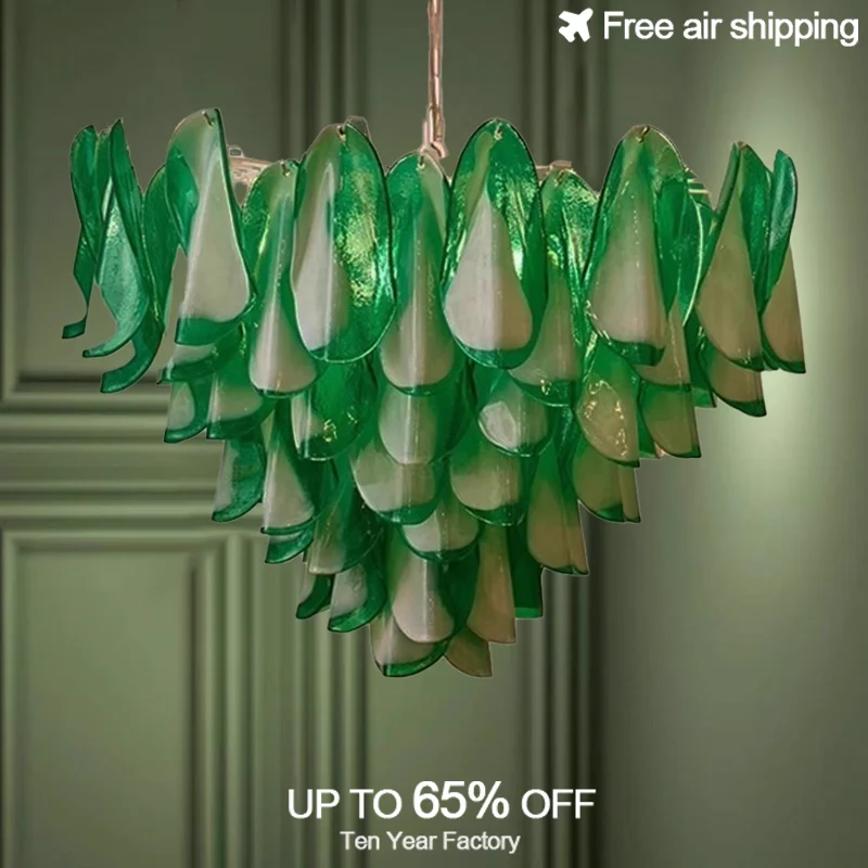 

Modern Luxury Crystal Glass Chandelier Pendant with Pink Green Petal Design for Living Room Kitchen Bedroom Ceiling Mount