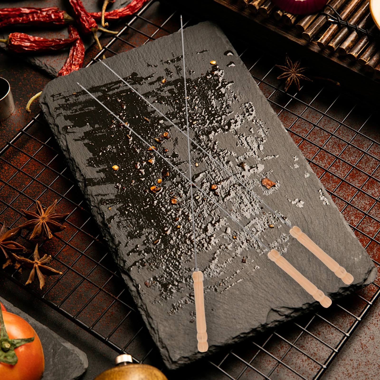 

12Pcs Stainless Steel Bbq Skewers Portable Lightweight Wooden Handle for Outdoor Picnic Camping Roast Meat Vegetables Fish