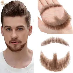 Men Fake Beard Realistic 100% Human Hair Full Hand Tied Goatee False Beards Lace Invisible Fake Mustache for Halloween Dressing
