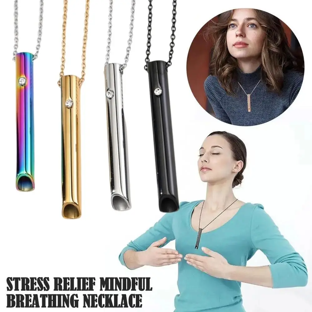 جديد الفولاذ المقاوم للصدأ صافرة قلادة الهدوء الاسترخاء التأمل اليقظة قلادة القلق الإغاثة تنفس قلادة النساء الرجال #1