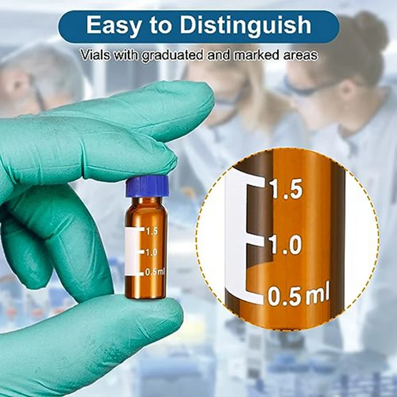 100PCS  HPLC/GC Vials 9-425 Lab Amber Vials Sample Vial Screw Cap Writing Patch Brown
