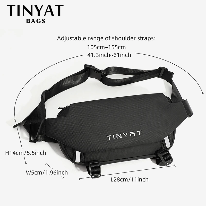 TINYAT 2024 Design Black Waterproof Male Fanny Pack Waist Pack for Men Motorcycle Bag Men's Chest Bag for Fishing Sport Running