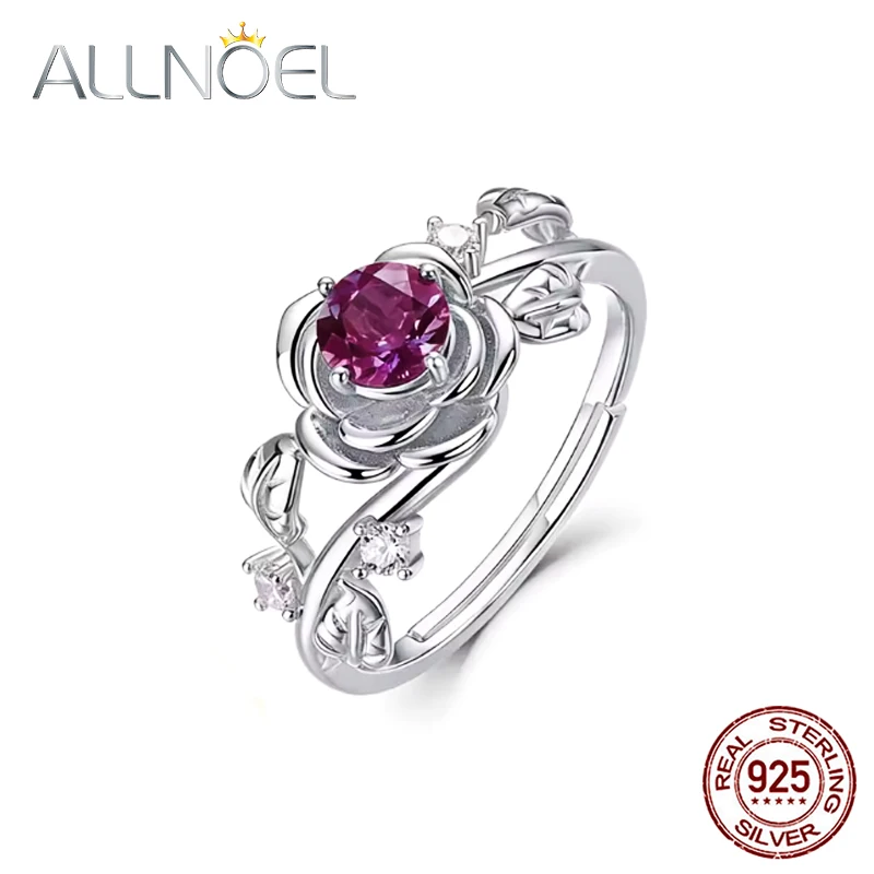 

ALLNOEL 0,5 карата александрит 100% серебряные кольца 925 пробы для женщин, меняющий цвет драгоценный камень, цветок, романтические свадебные подарки, июнь, камень