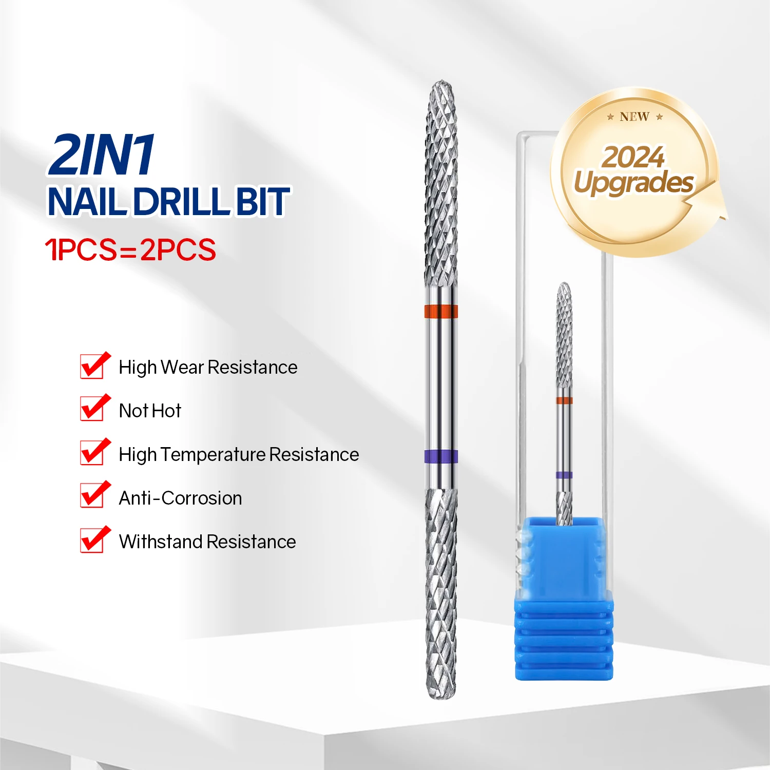 Broca para uñas disponible de doble cabezal, carburo de tungsteno profesional 2 en 1, accesorios para limpieza de cutículas de uñas, 1 ud.